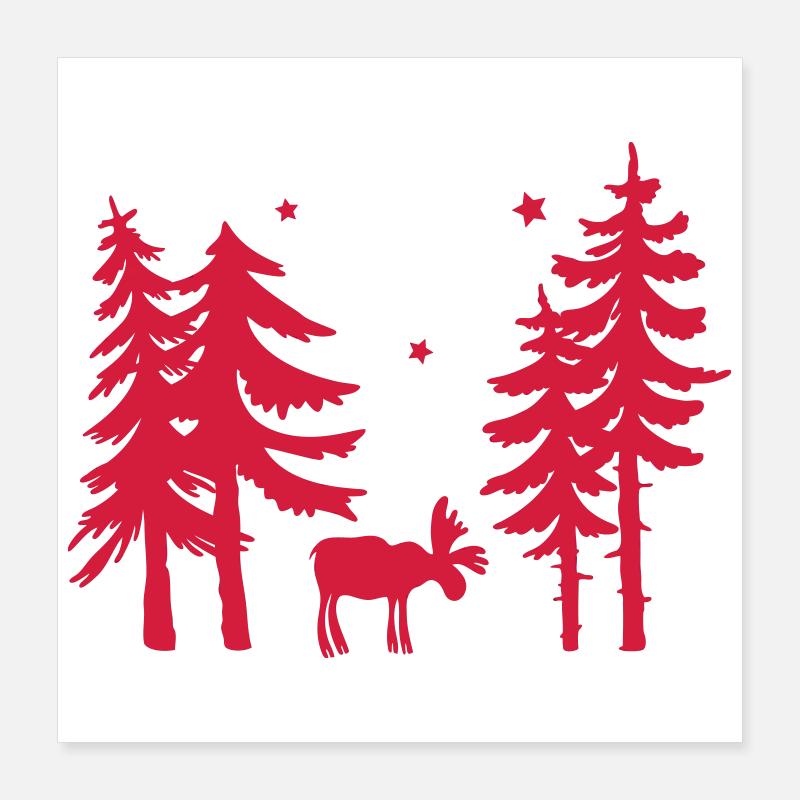 Sapin de forêt d'orignal étoiles de Noël Poster 40 x 40 cm