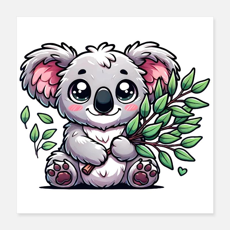 L’adorable koala au bouquet d’eucalyptus Poster 40 x 40 cm