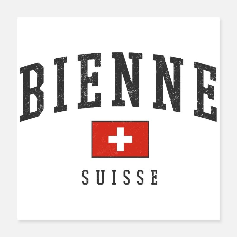 Bienne Suisse Design avec drapeau Poster 40 x 40 cm