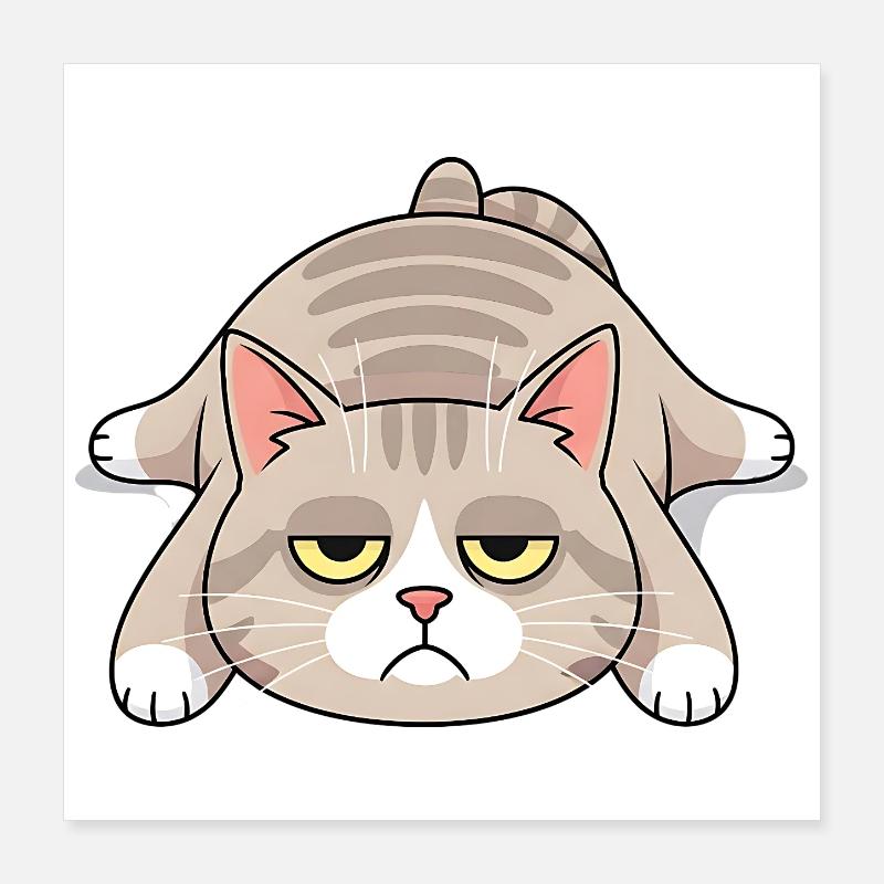 Grim late riser cat morning grouch Poster 16" x 16" (40x40 cm)