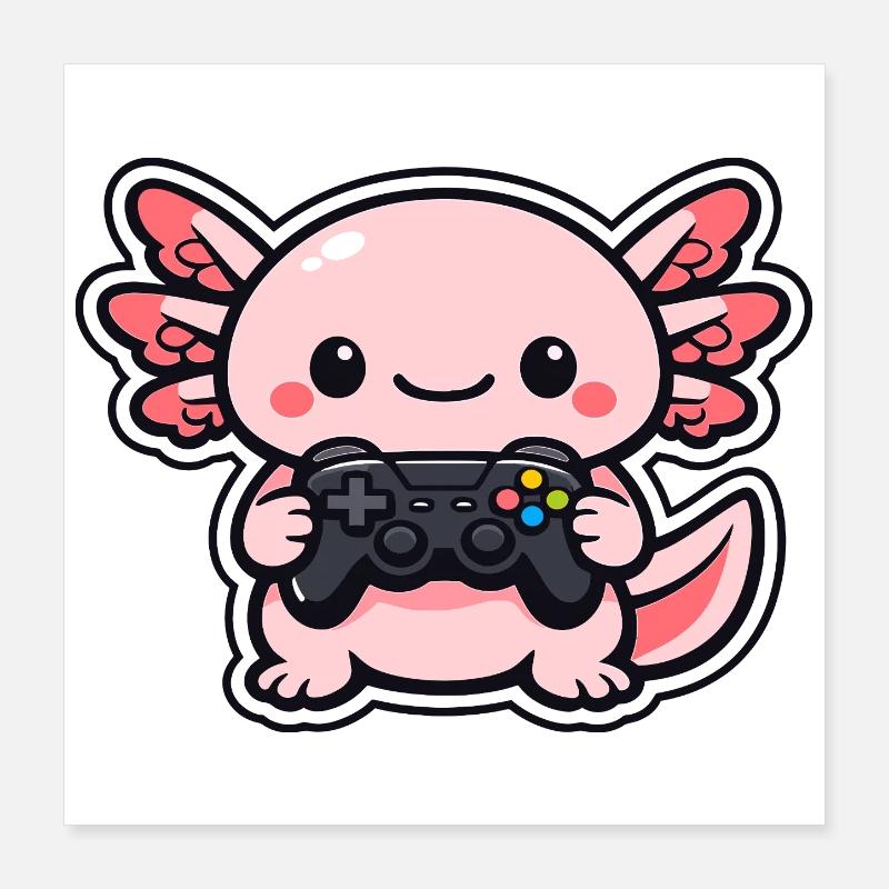 Axolotl de Kawaii avec contrôleur Poster 40 x 40 cm