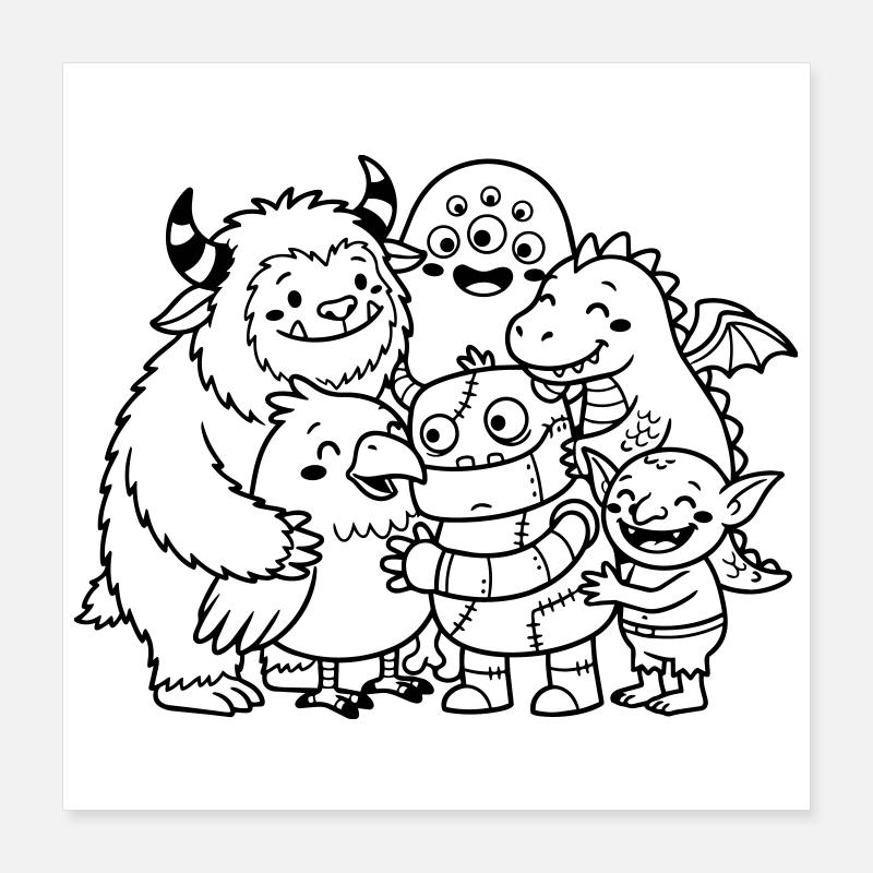 monstres mignons Poster 40 x 40 cm