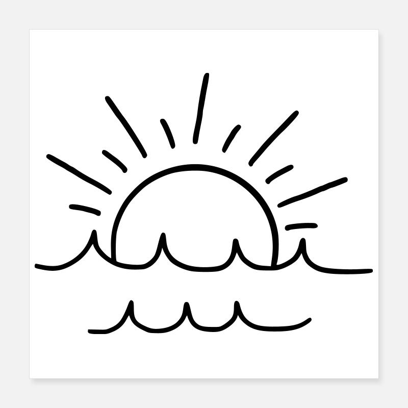 Soleil et vagues Poster 40 x 40 cm