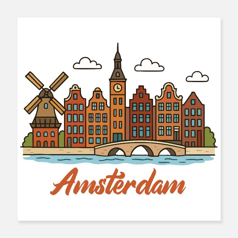 Charmant paysage urbain d’Amsterdam Poster 40 x 40 cm