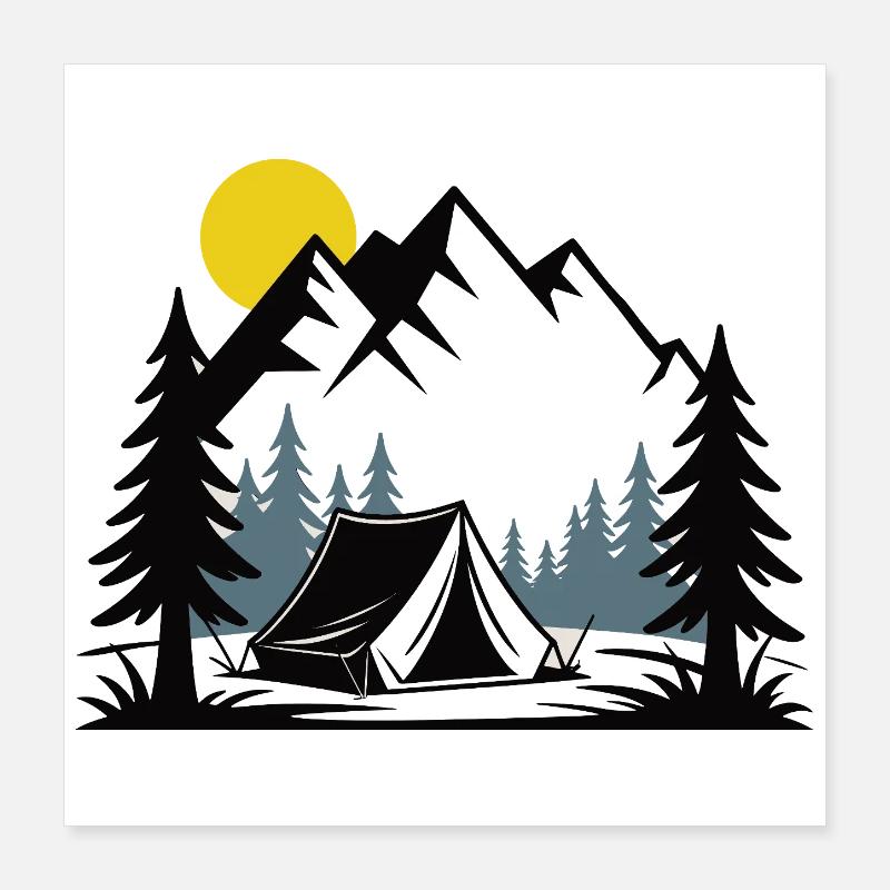 Alpine Campfire Tent Illustration Poster 16" x 16" (40x40 cm)