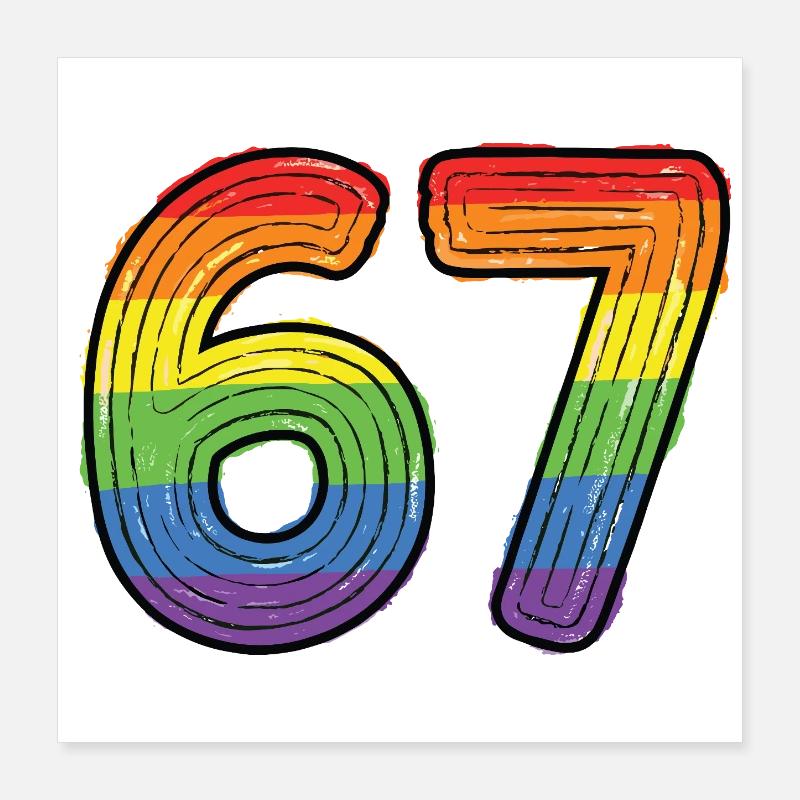 Rainbow 67 Gras, dessiné à la main six sept chiffres Poster 40 x 40 cm