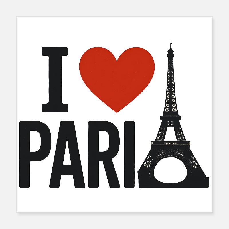 J'aime Paris Cœur et Tour Eiffel Poster 40 x 40 cm
