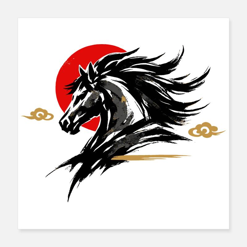 Chinesisches Neujahr 2026 Pferd Geschenk Poster 40x40 cm