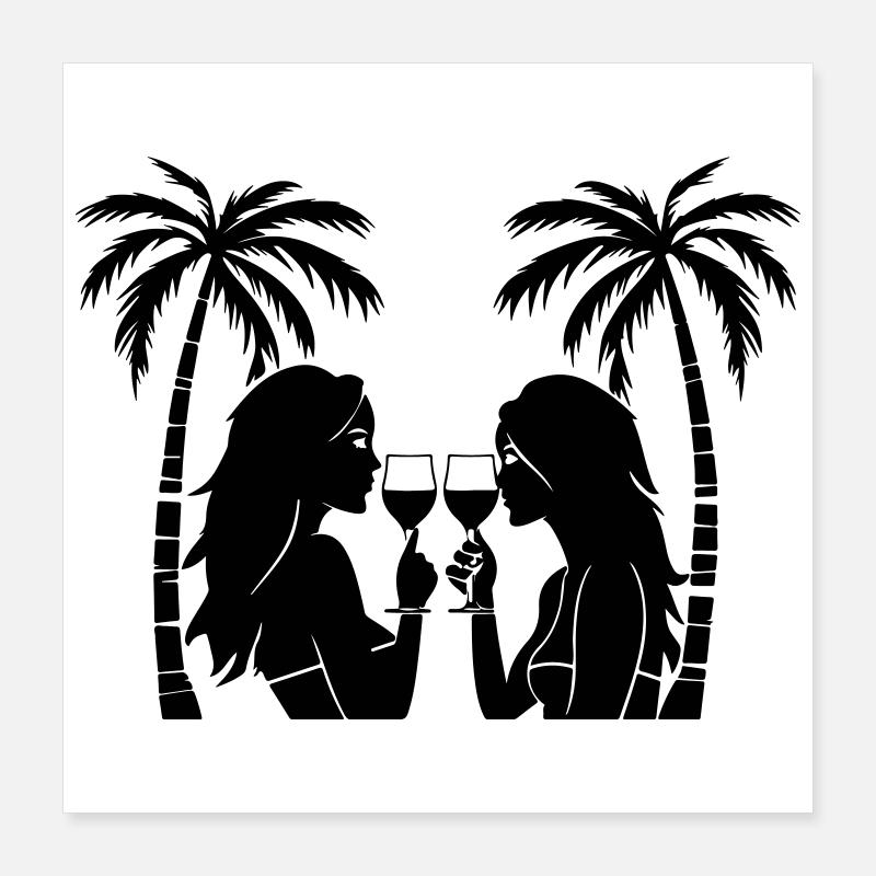 Mädels Urlaub Palmen Poster 40x40 cm