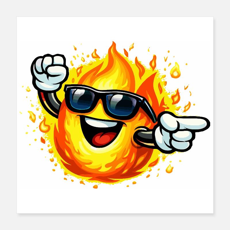Émoticône Feu avec lunettes de soleil Poster 40 x 40 cm