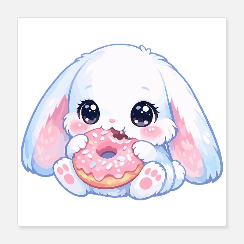 Lapin kawaï avec un beignet Poster 40 x 40 cm