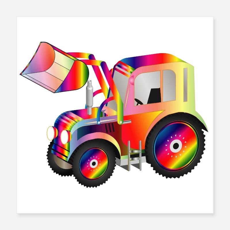 Tractor front loader in bright rainbow colors Poster 16" x 16" (40x40 cm)