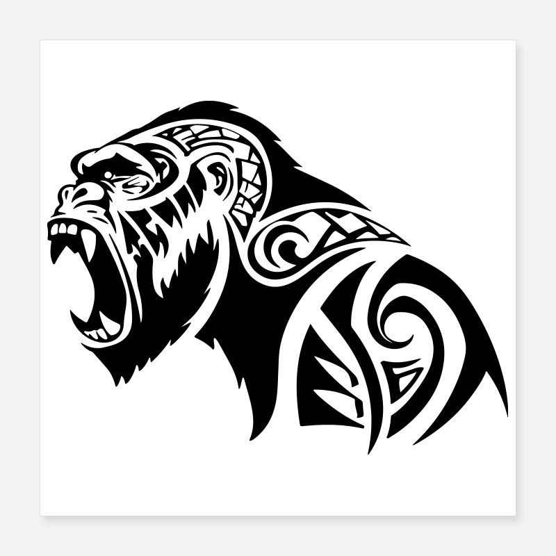 Gorille tribal à dos argenté Poster 40 x 40 cm