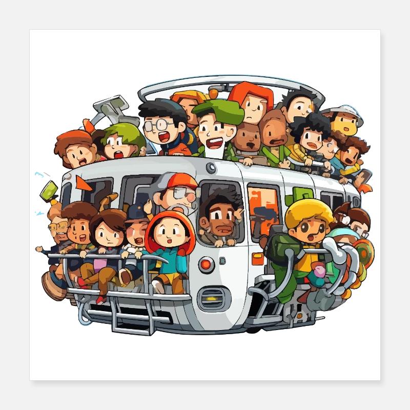 Bunt besetzte Bus Szene Poster 40x40 cm