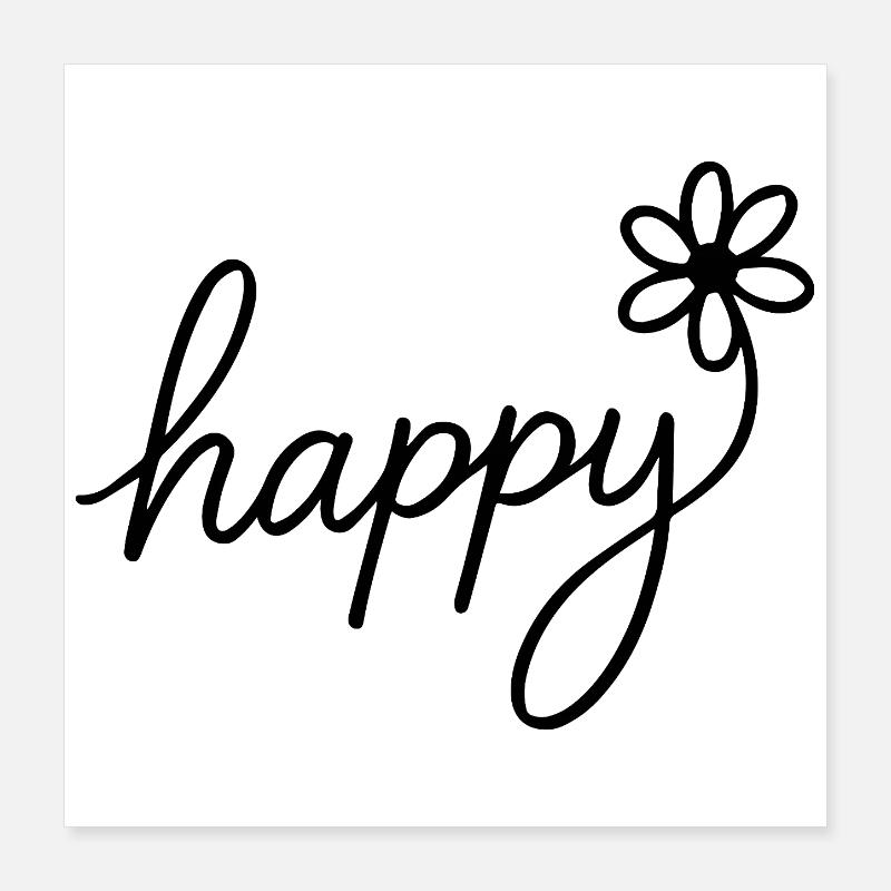 Lettrage à la main joyeux avec des fleurs Poster 40 x 40 cm
