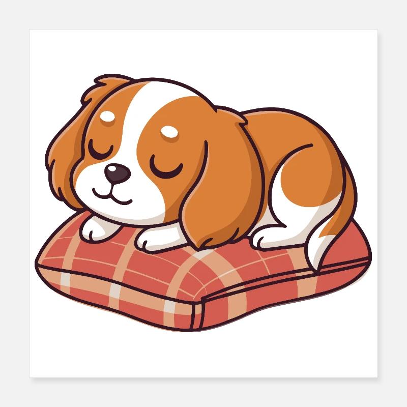 Sleeper Puppy on Plaid Cushion Poster 16" x 16" (40x40 cm)