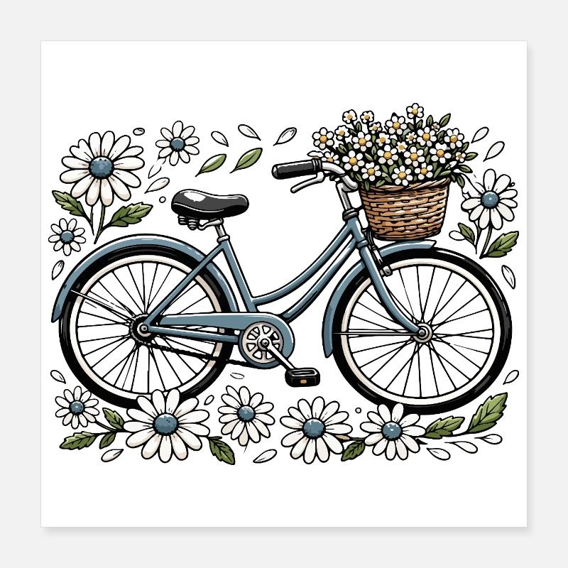Vélo vintage avec panier de fleurs Poster 40 x 40 cm