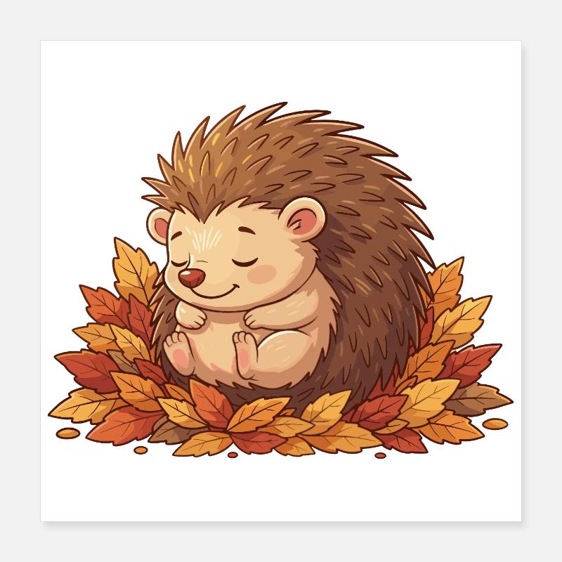 Hérisson câlin dans les feuilles d’automne Poster 40 x 40 cm