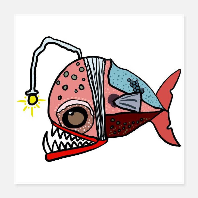 Fischkollage mit Lampenblick Anglerfisch Poster 40x40 cm
