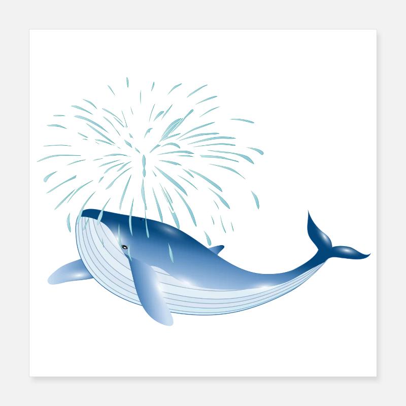 poisson baleine bleu vif dans l’océan avec fontaine Poster 40 x 40 cm