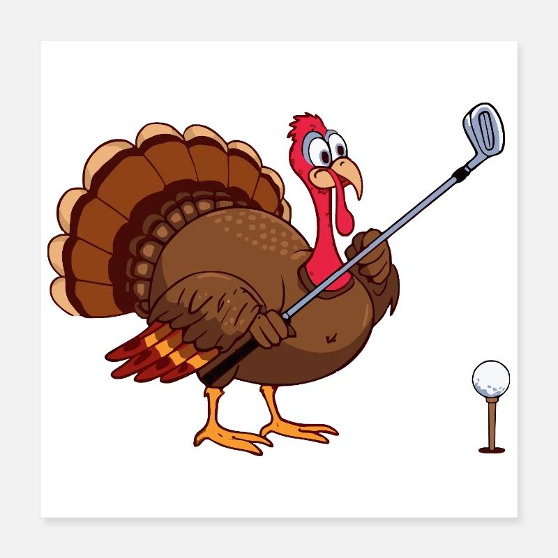 Drôle de dinde jouant au golf Thanksgiving Poster 40 x 40 cm