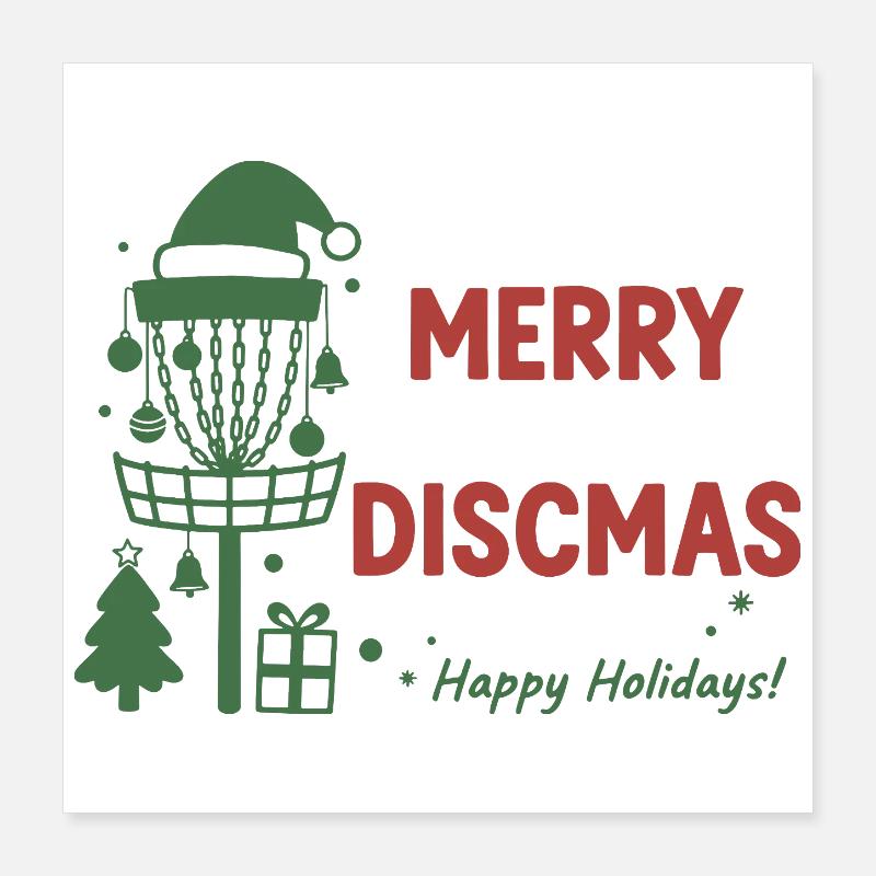 Merry Discmas Happy Holidays Disc Golf Basket Poster 16" x 16" (40x40 cm)