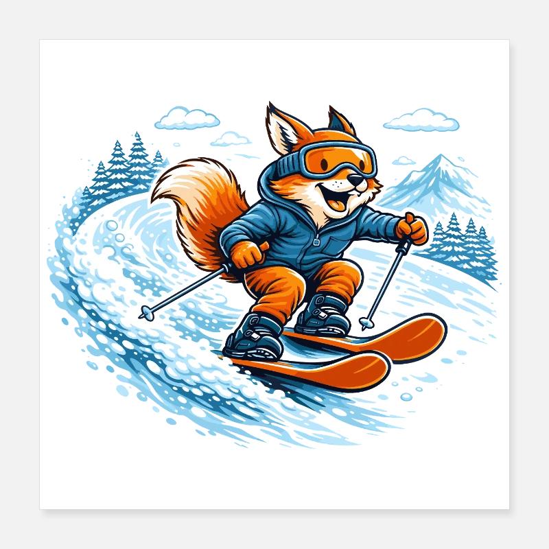 Funny Ski Fox – Motif comique d’hiver Poster 40 x 40 cm
