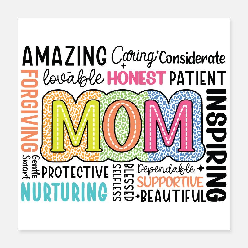 Buntes MOM Tribute Typo-Design Muttertag Geschenk Poster 40x40 cm