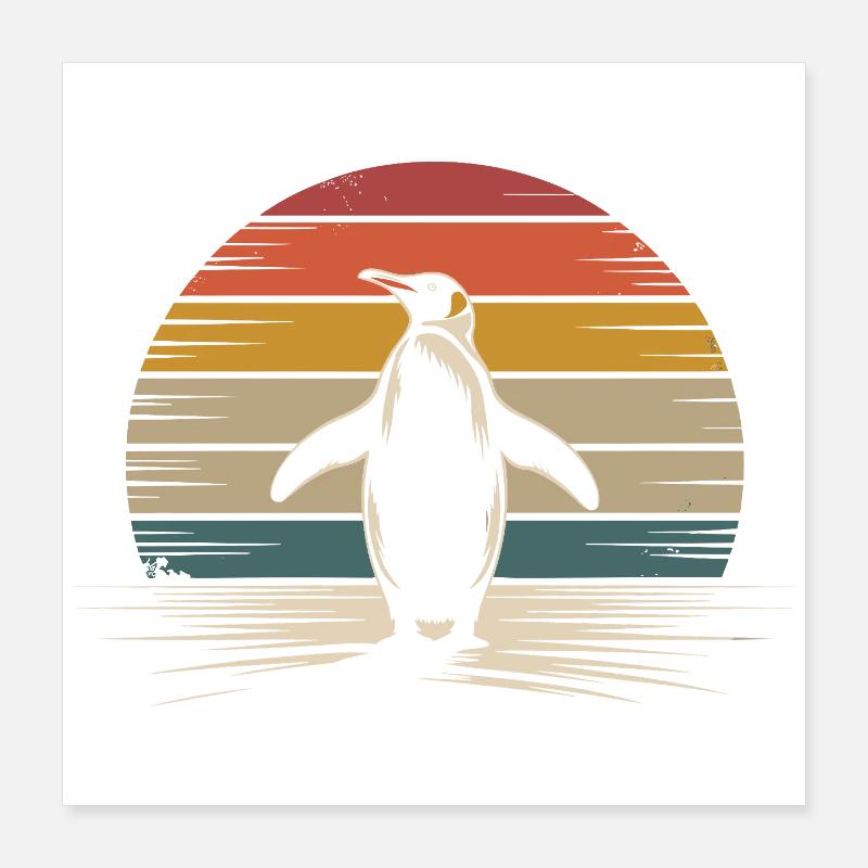 Retro Pinguin Silhouette mit Sunset-Hintergrund Poster 40x40 cm