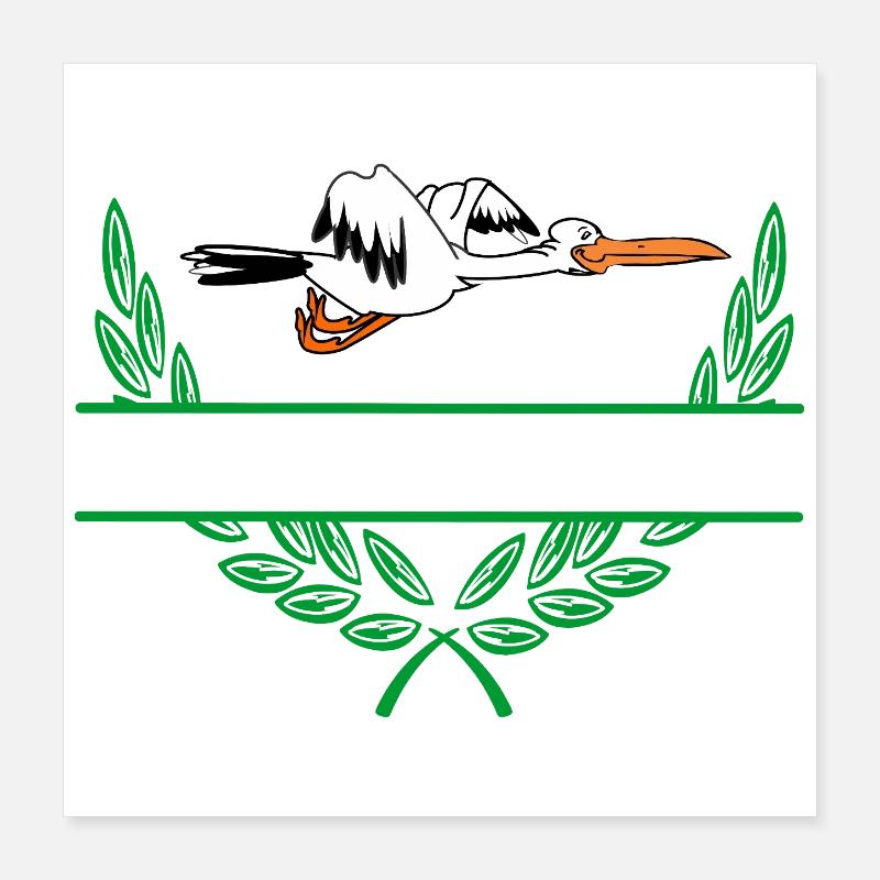 Stork Laurel Wreath with Namespace Poster 16" x 16" (40x40 cm)