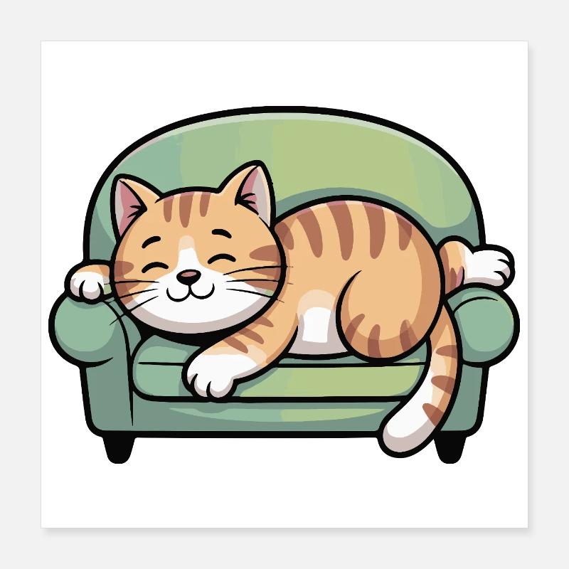 Schlafender Kater auf Sofa Poster 40x40 cm