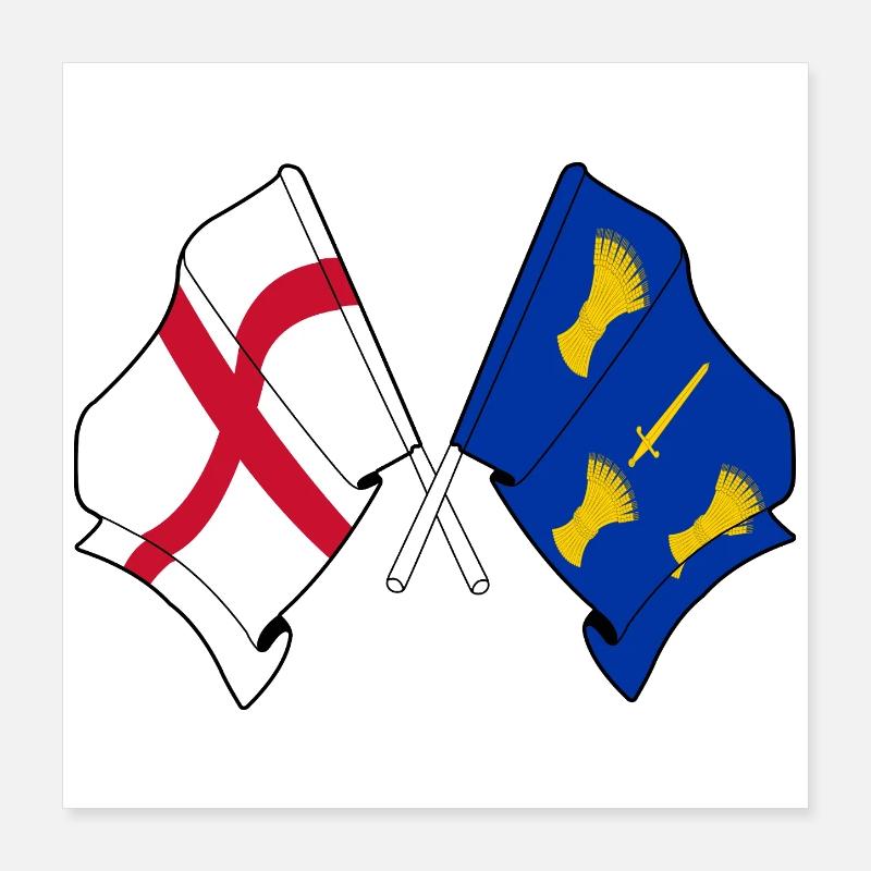 Cheshire & England Crossed Flags Poster 16" x 16" (40x40 cm)