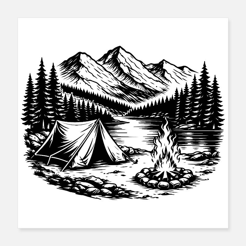 Camping Zelt Wald Outdoor Poster 40x40 cm