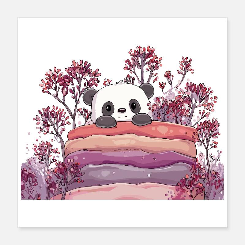 Panda sur gâteau au macaron sucré Poster 40 x 40 cm