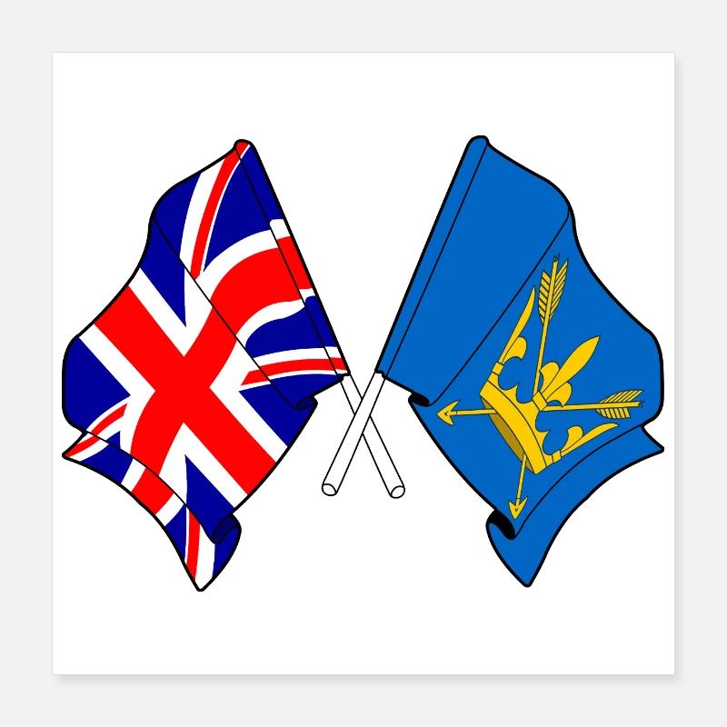 Suffolk & Great Britain Crossed Flags Poster 16" x 16" (40x40 cm)