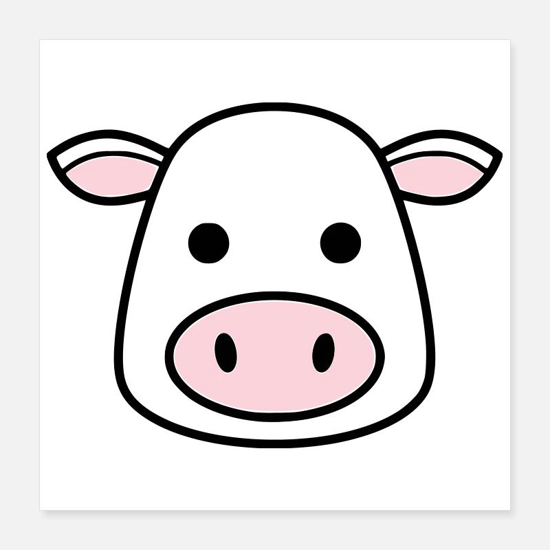 Mignonne Tête de Vache Visage Vector de la BD Poster 40 x 40 cm
