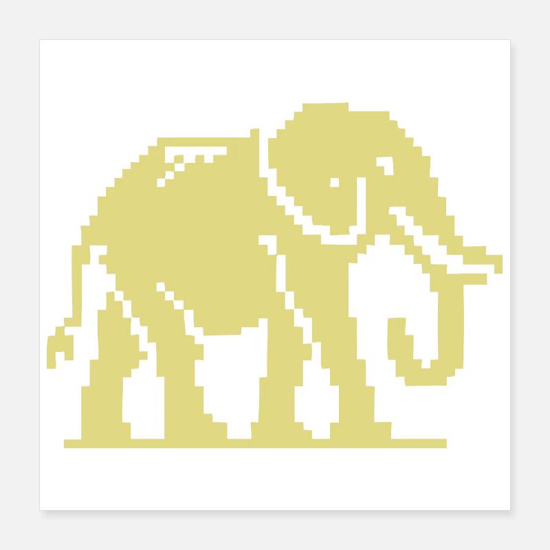 Pixel Elefant Gelb Retro Poster 40x40 cm