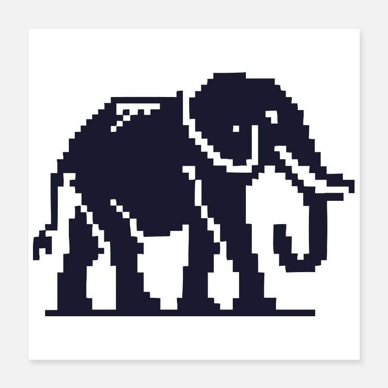 Elefant Pixelkunst Dunkelblau Poster 40x40 cm