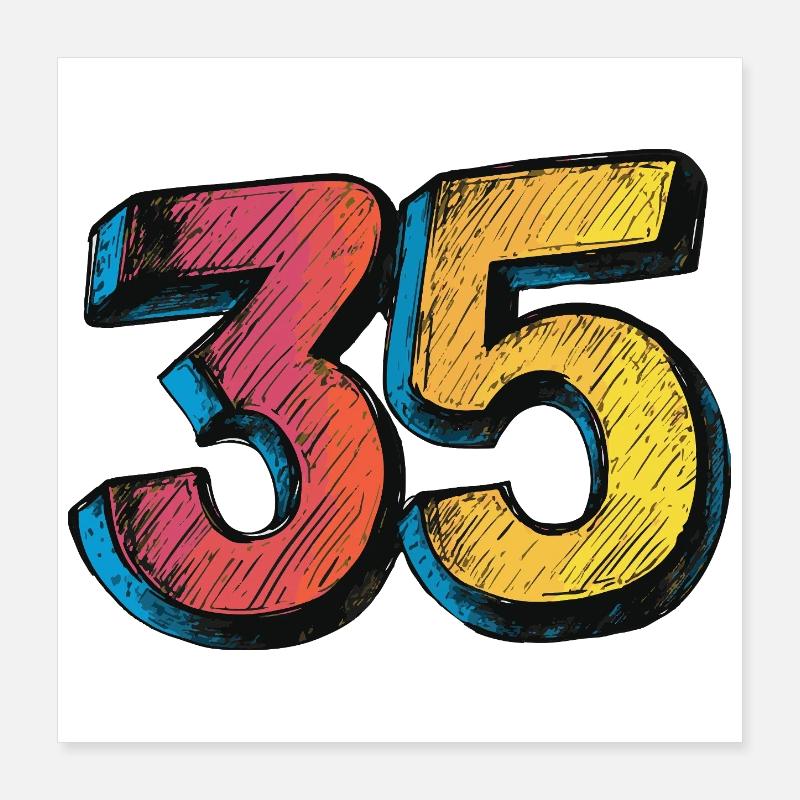 35 Nombre Coloré Poster 40 x 40 cm