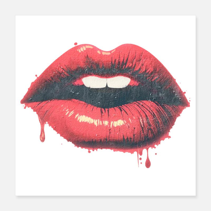Baiser urbain - Goutteuse - Red Lips Pop Art Poster 40 x 40 cm