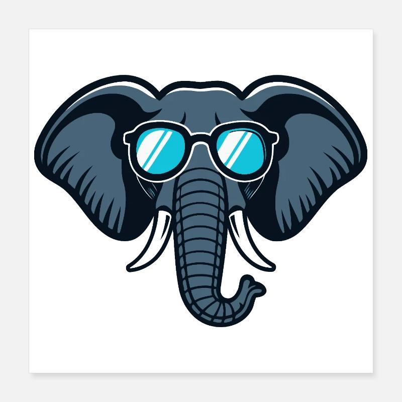 Elephant Retro Glasses Poster 16" x 16" (40x40 cm)