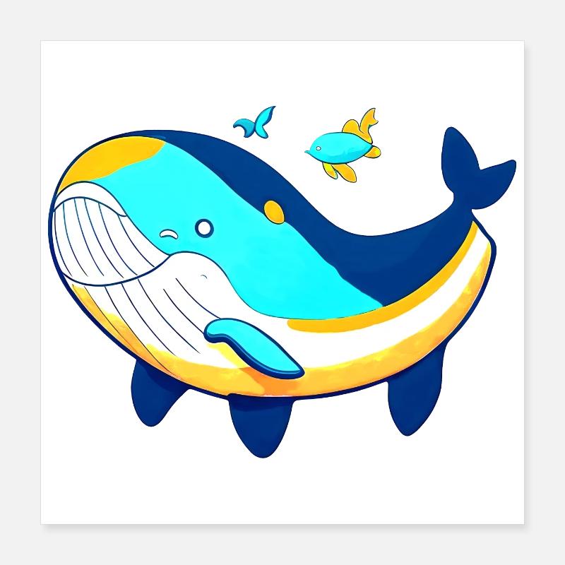 Baleine amicale avec bébé baleine Poster 40 x 40 cm