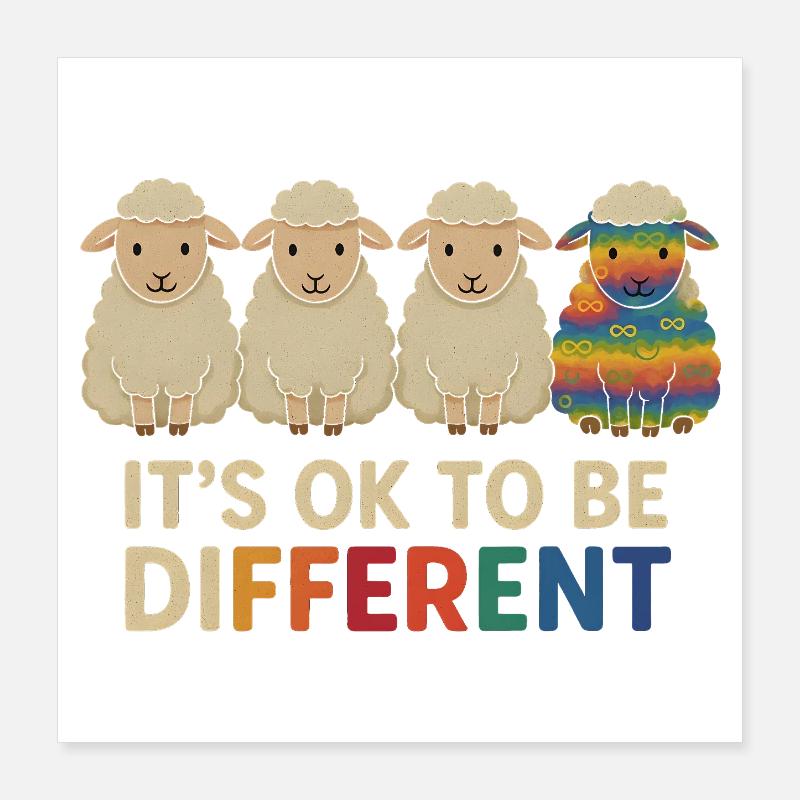 C’est normal d’être différent – Moutons neurodivergents Poster 40 x 40 cm