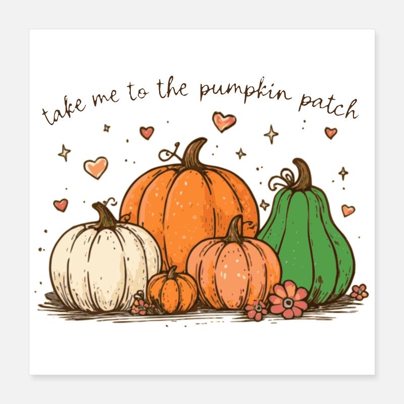 Pumpkin patch whimsical illustration Poster 16" x 16" (40x40 cm)