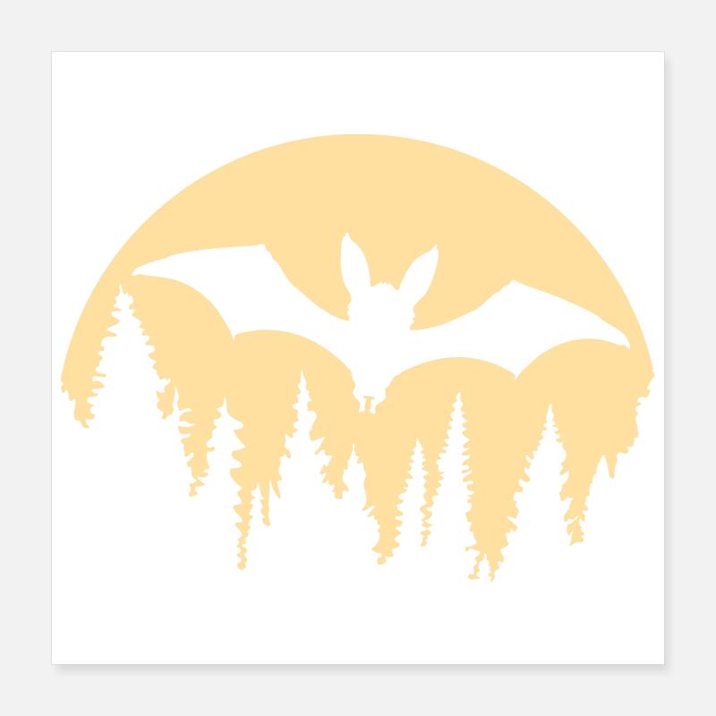 Bat Silhouette Cool Moon Forest Halloween Fun Poster 16" x 16" (40x40 cm)