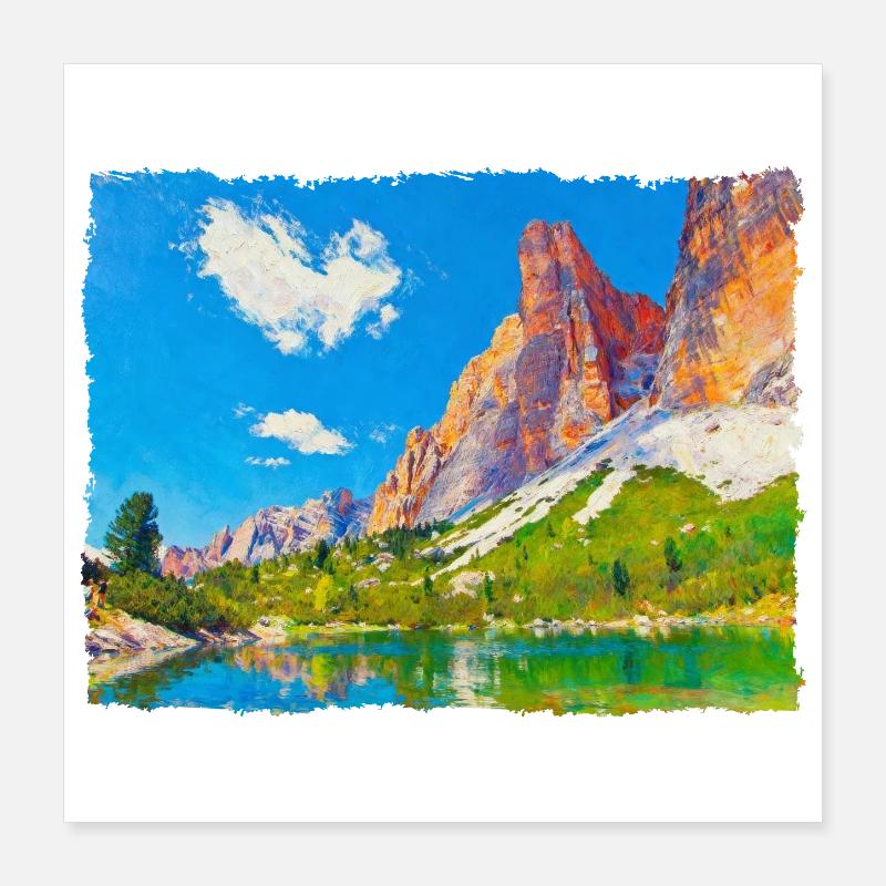 Lac dans les Dolomites avec effet peinture Poster 40 x 40 cm