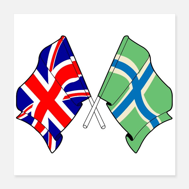 Gloucestershire & Great Britain Flag Poster 16" x 16" (40x40 cm)