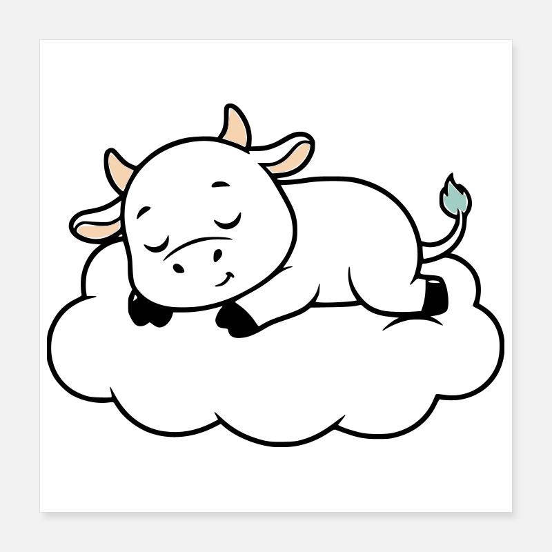 Nuage de Vache endormi Bébé de rêve Poster 40 x 40 cm