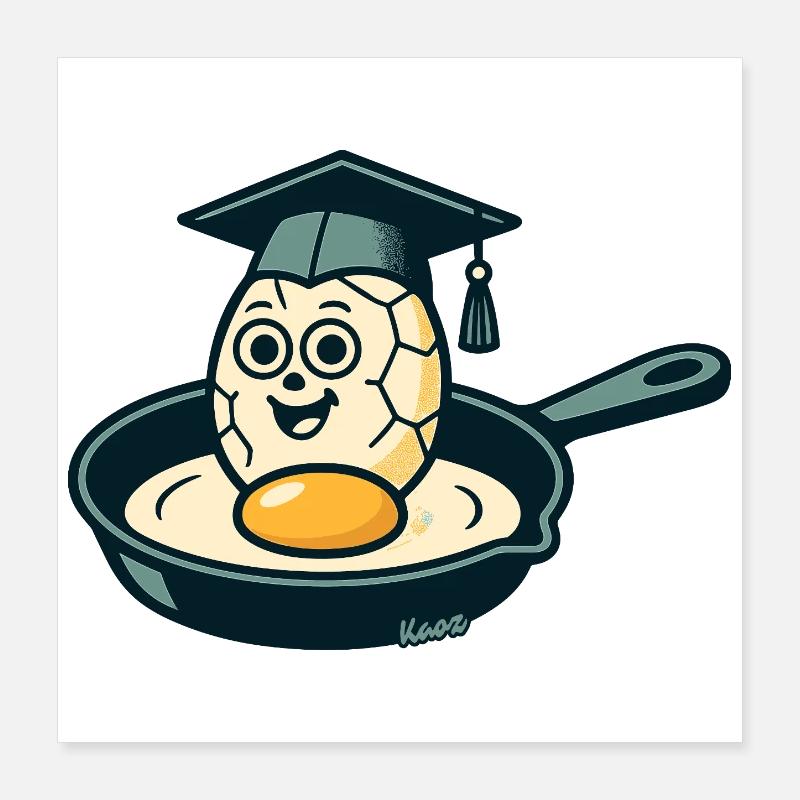 Egg with graduation hat in the pan Poster 16" x 16" (40x40 cm)