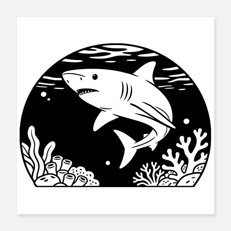 shark with coral Poster 16" x 16" (40x40 cm)